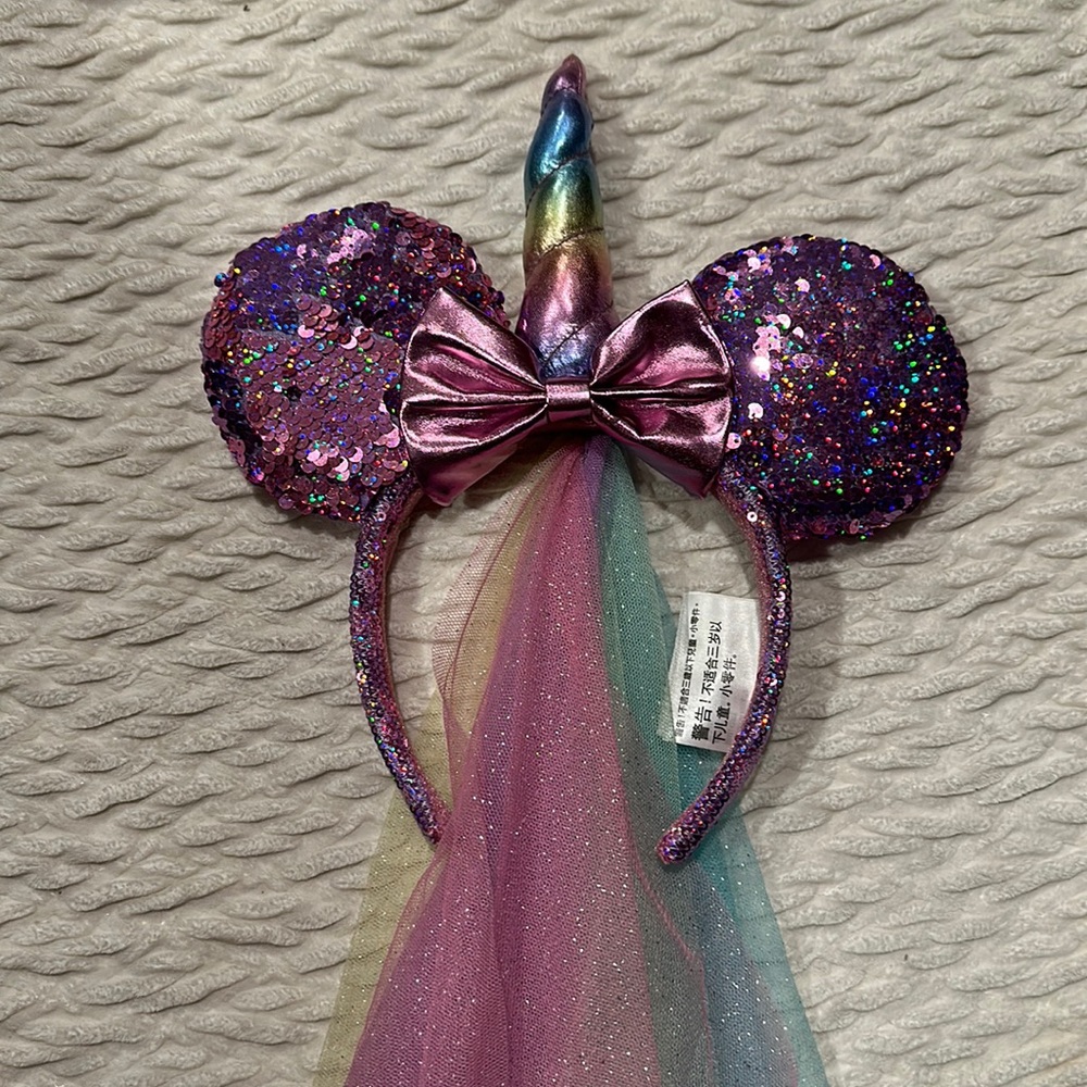 Disney parks Sequin Unicorn Tulle Mickey Ears Headband nwot